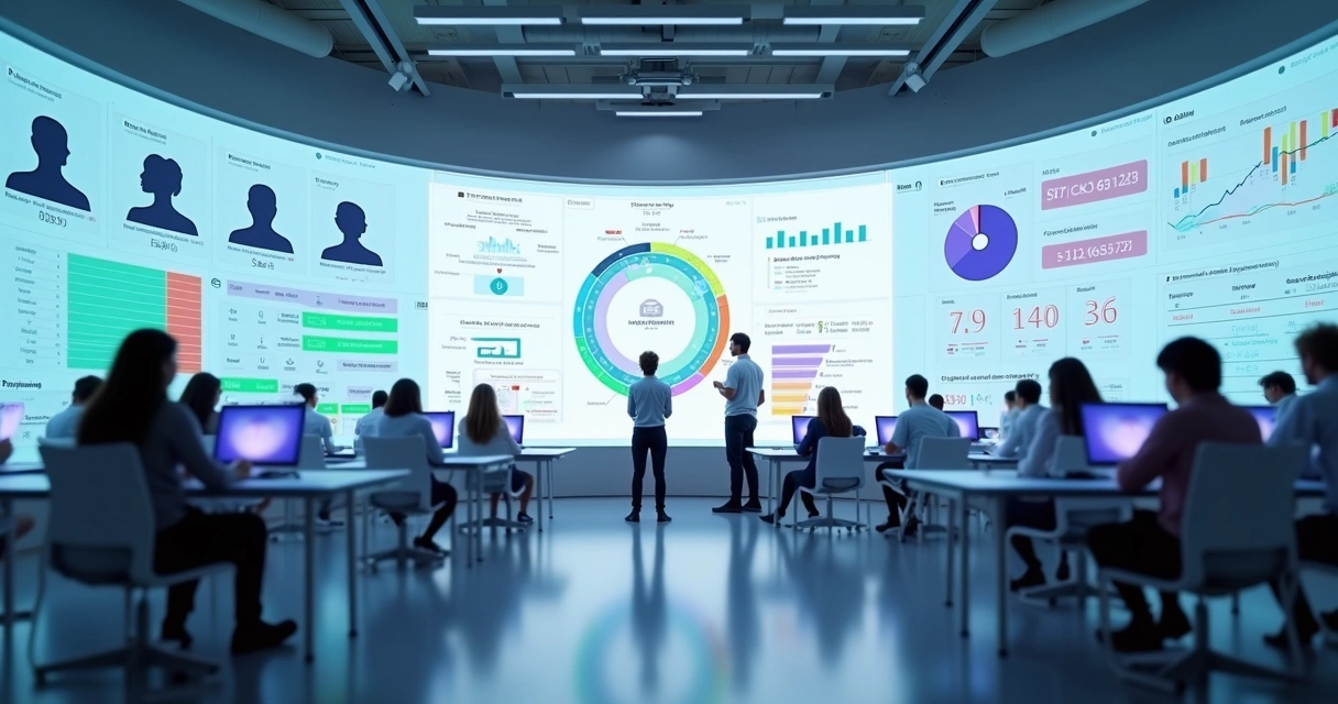 Painel digital com avaliações personalizadas destacando métricas de aprendizagem